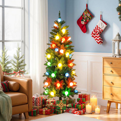 150 CM Pre-Lit Artificial Slim Pencil Hinged Christmas Tree with 39 Multicolored Globe LED Lights