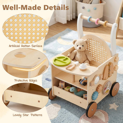 13-In-1 Wooden Baby Walker with Wheels and Storage for Boys Girls Aged 1+