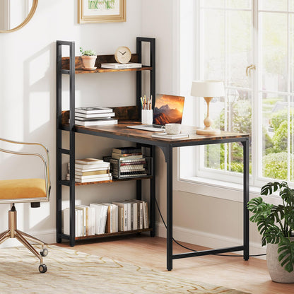 Computer Desk with Power Strip 120 CM Study Writing Desk with Bookshelf