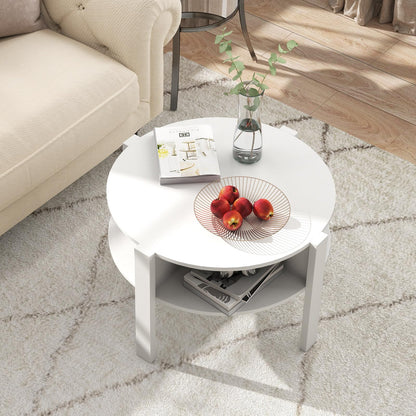 2 Tier Cocktail Center Accent Tea End Sofa Side Table with 4 Open Storage Shelves
