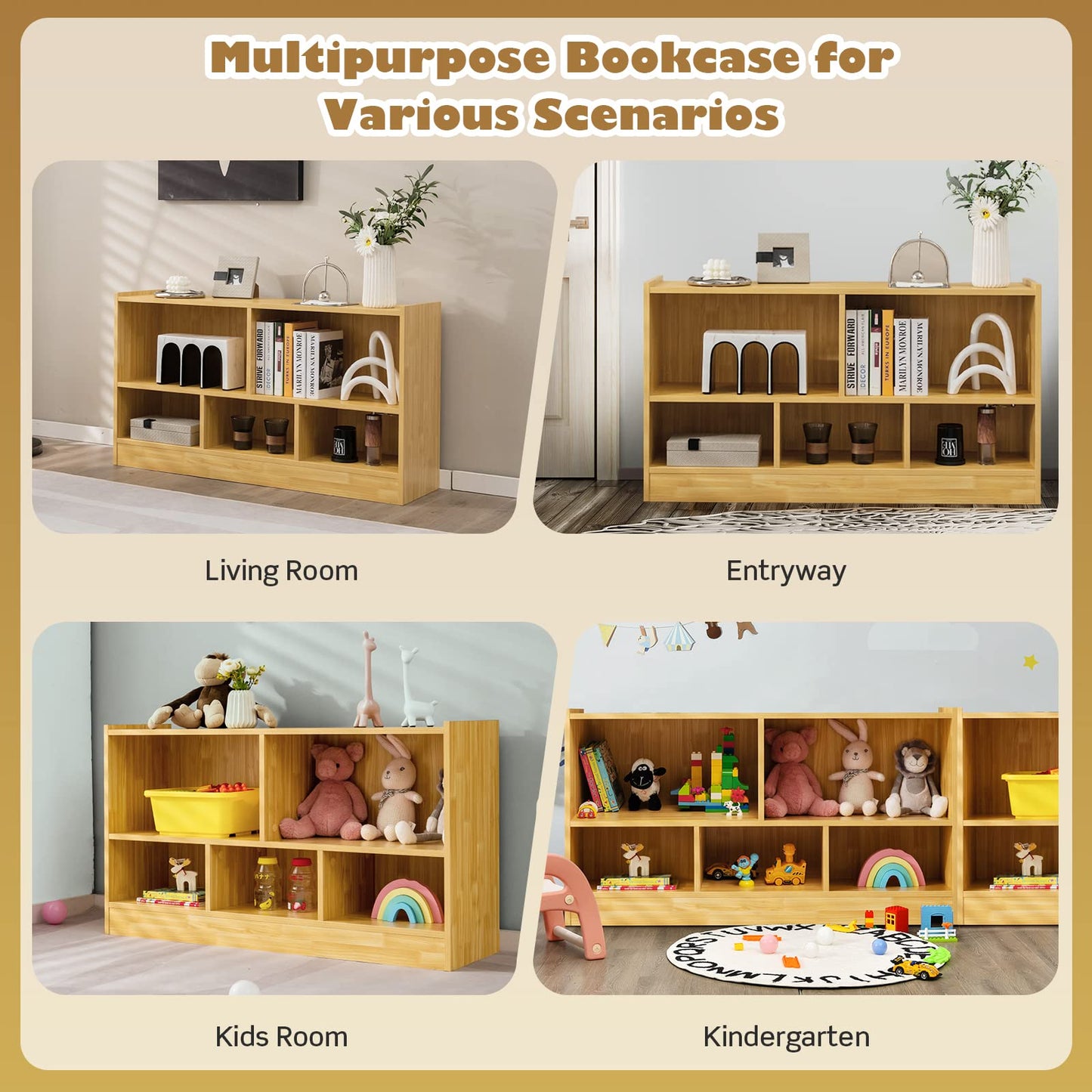 2 Tier Open Storage Shelving Unit with 5 Compartments