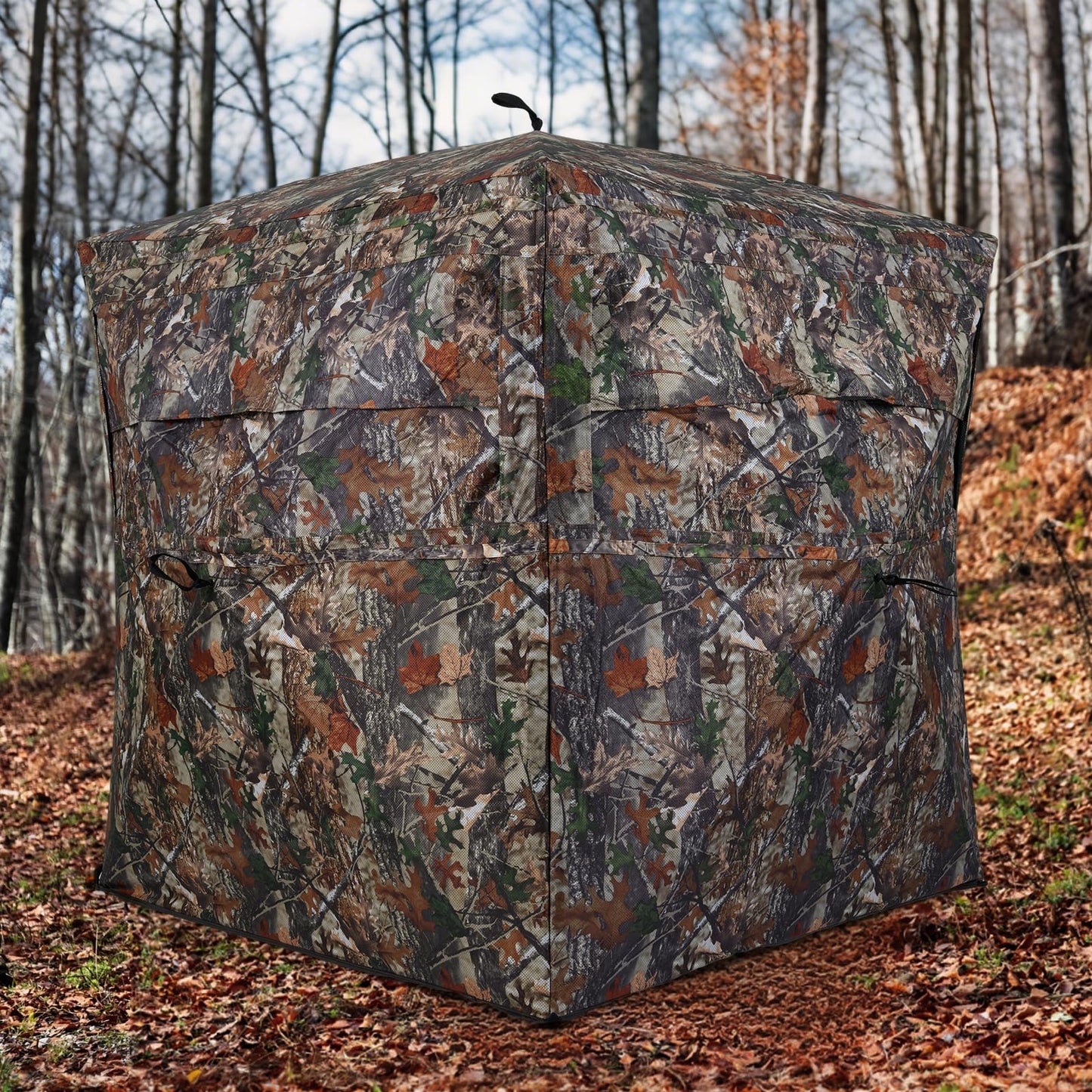 360 Degree One-way See-through Hunting Blind 4 People Ground Blind with Silent-slide Windows
