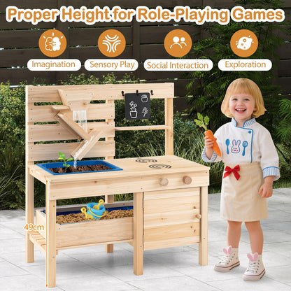 Mud Kitchen, Fir Wood Kids Play Kitchen with Detachable Sandbox