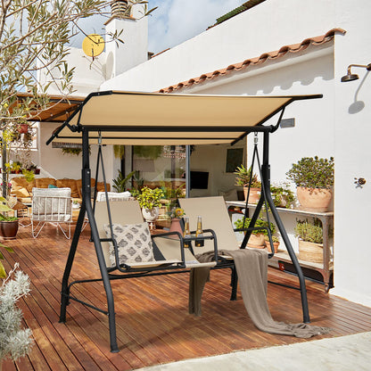 Outdoor Hammock Bench Chair with Adjustable Canopy and Tempered Glass Table