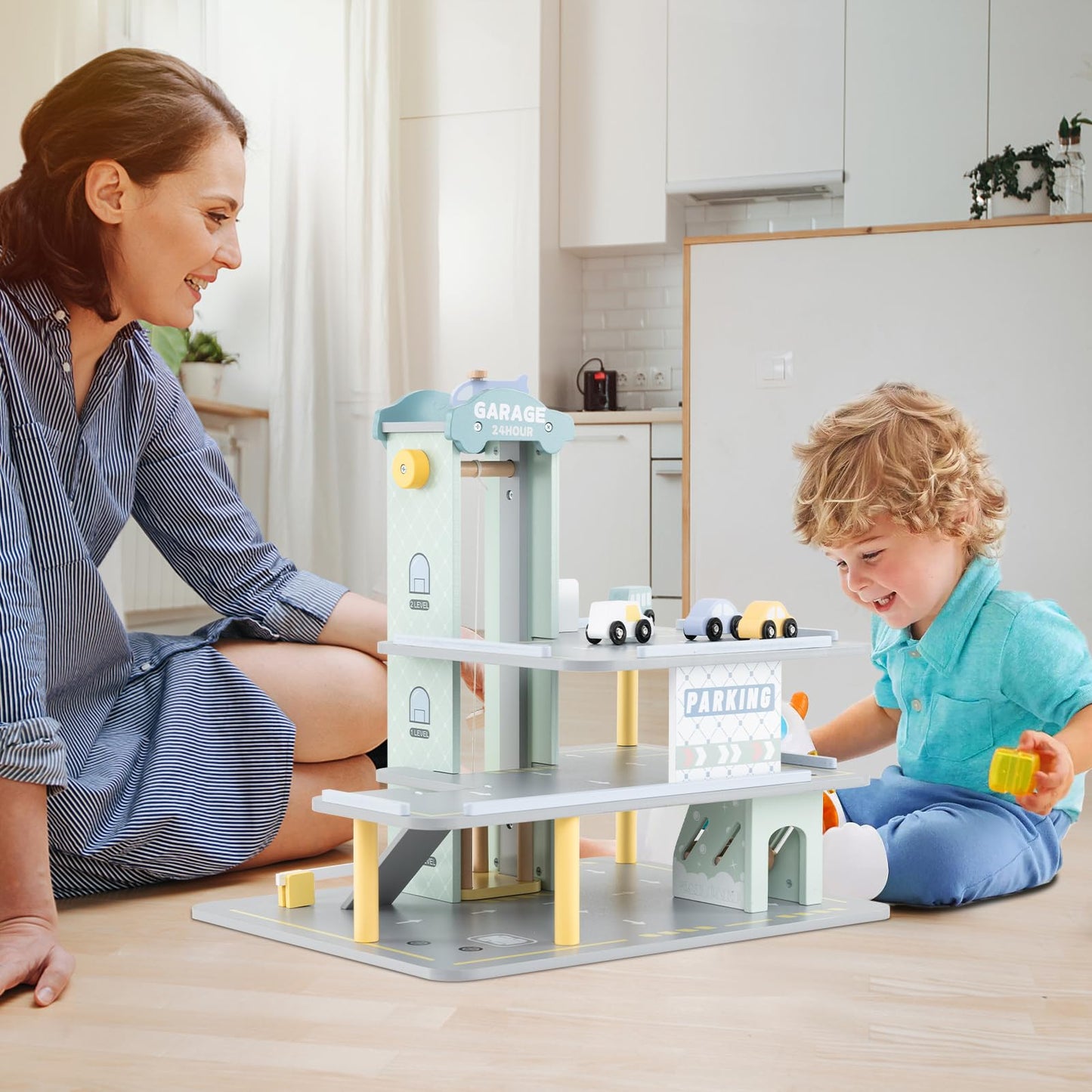 3 Storey Kids Parking Garage with 4 Toy Cars