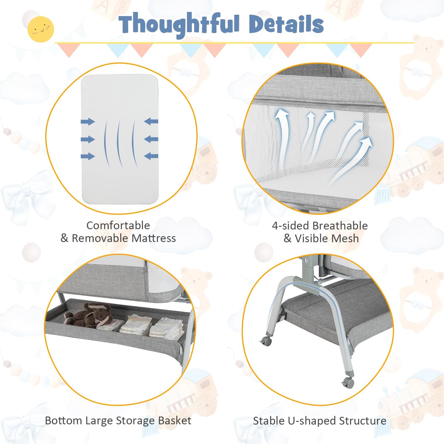 Heights Adjustable Rocking Bassinet with Mattress