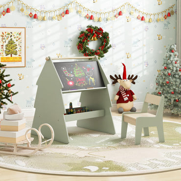 2 in 1 Double sided Kids Art Easel with Stool and Paper Roll Holder