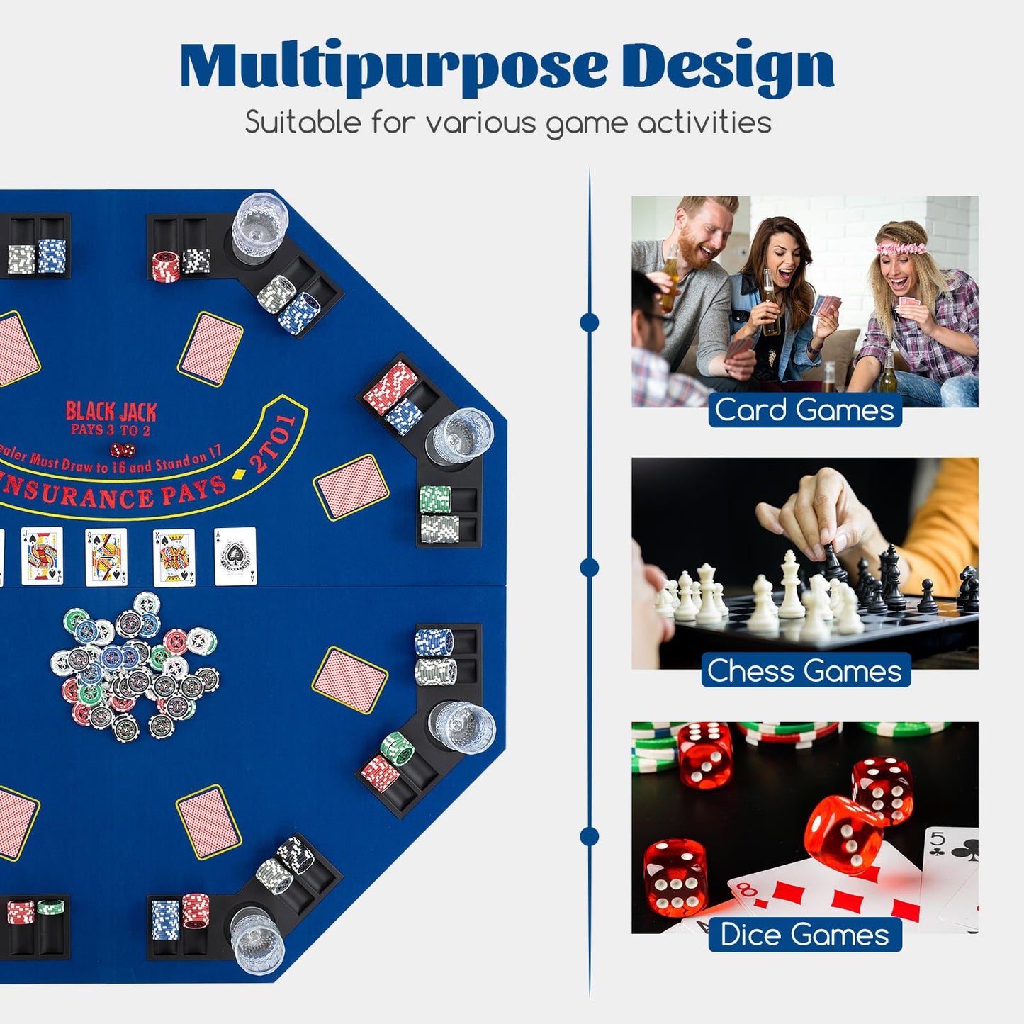 120CM 8-Player Foldable Poker Table Top with Carrying Bag