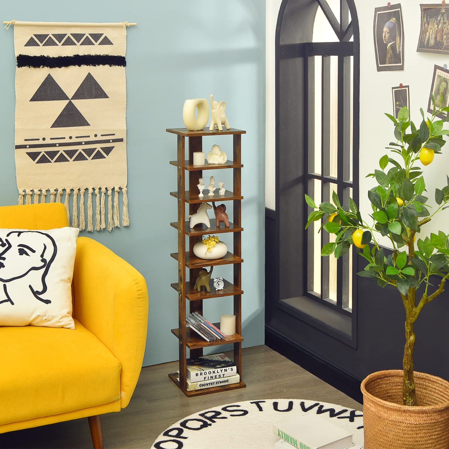 Wooden Vertical Shoe Rack with 7 Shelves