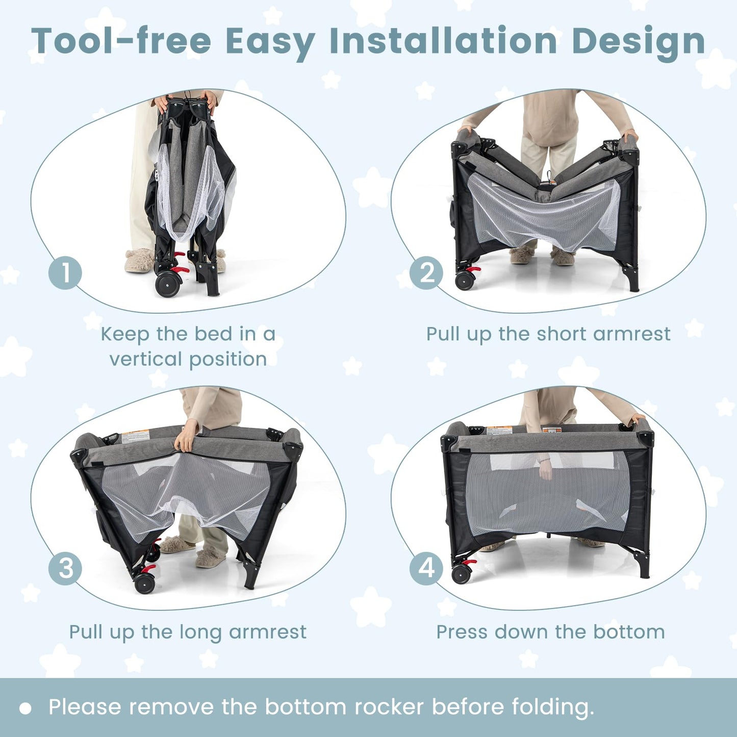 Foldable Baby Bedside Sleeper with Bassinet