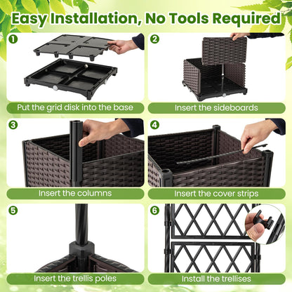 Garden Planter with Trellis with Self-Watering Device and Drainage Holes