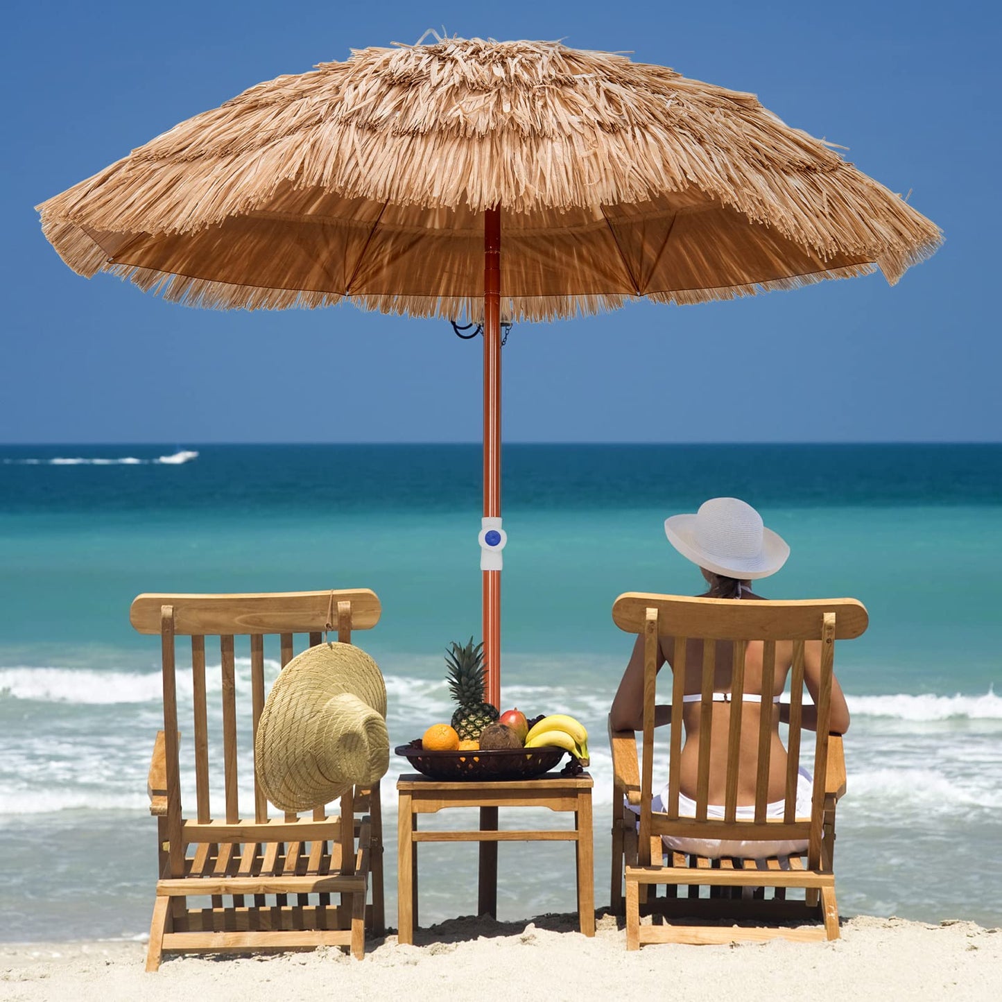 Giantex 1.8m Garden Hawaii Parasol Folding Tilting Thatch Tiki Sun Umbrella with 8 Ribs