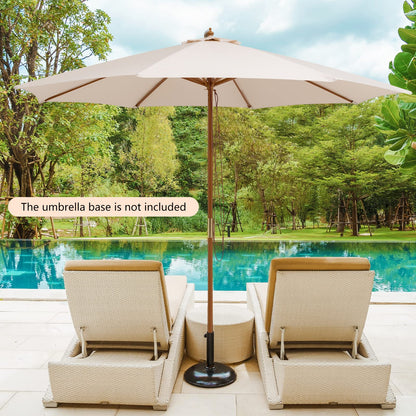 Pulley Operated Wood Patio Umbrella with 3 Gear Position and 8 Ribs