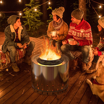 GiantexUK Smokeless Fire Pit, 49 x 43 cm Stainless Steel Round Wood Burning Firepit with Waterproof cover