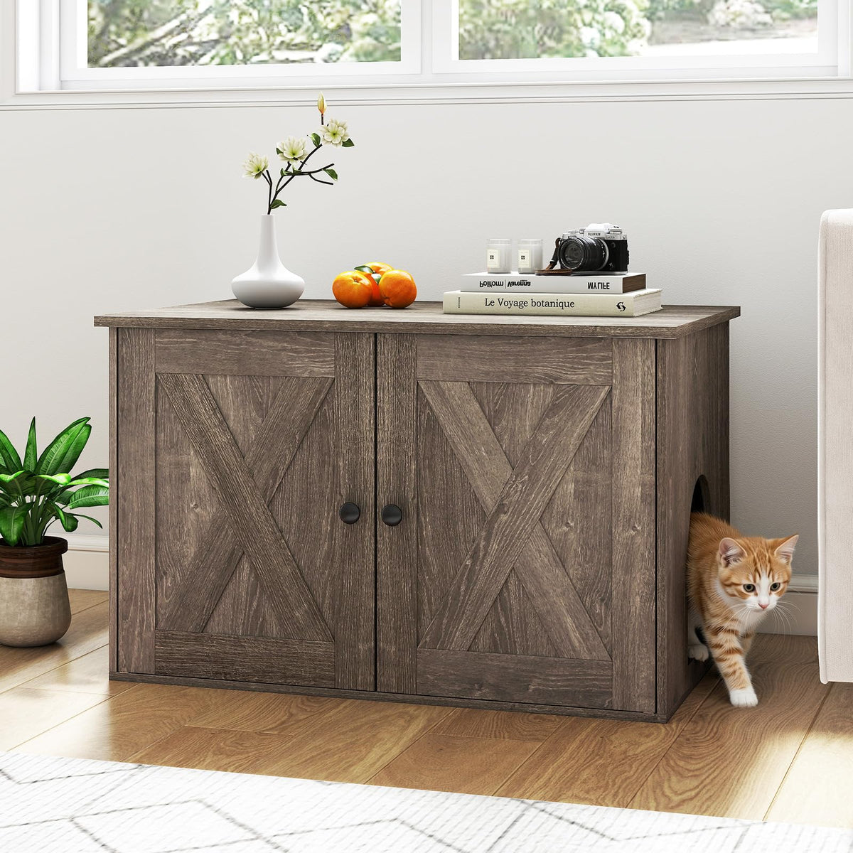 Cat Litter Box Enclosure, Hidden Privacy Kitty Washroom