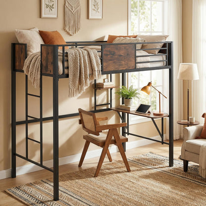 Loft Bed Single Size Heavy Duty Metal Bedframe with Desk