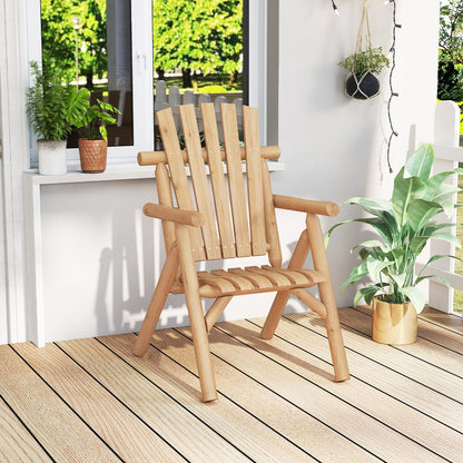 1-Person Garden Chair, Log Wood Fire Pit Lounge Chair with Slatted Backrest