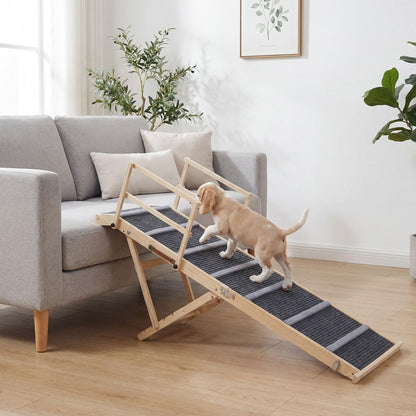 Wooden Pet Ramp, Foldable Dog Car Ladder with 6-level Adjustable Heights