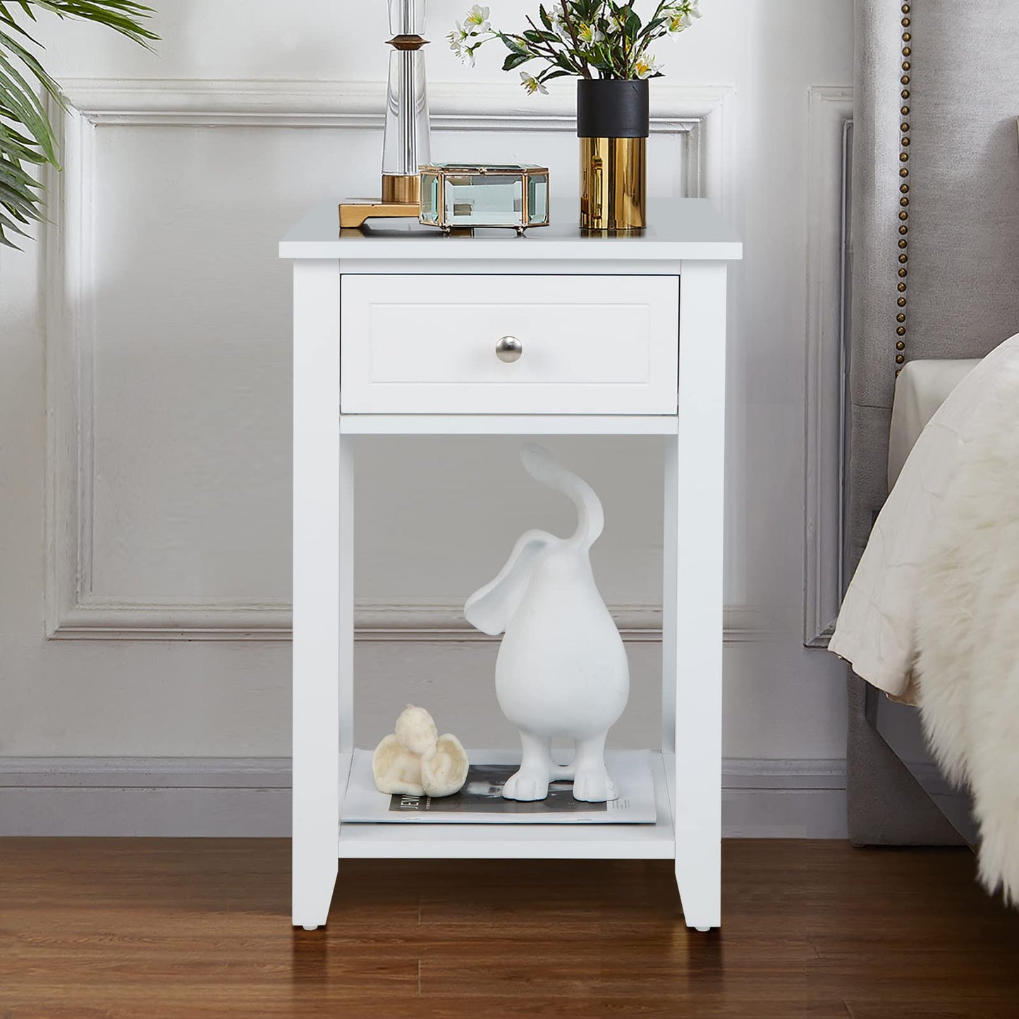 Modern X-Design Nightstand with Drawer and Bottom Storage Shelf
