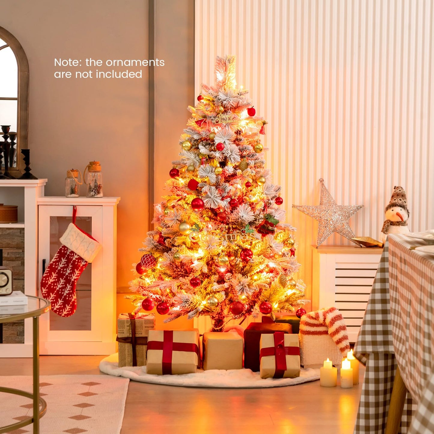 4.5 FT Artificial Xmas Tree with Pine Needles, LED Lights and Pinecones