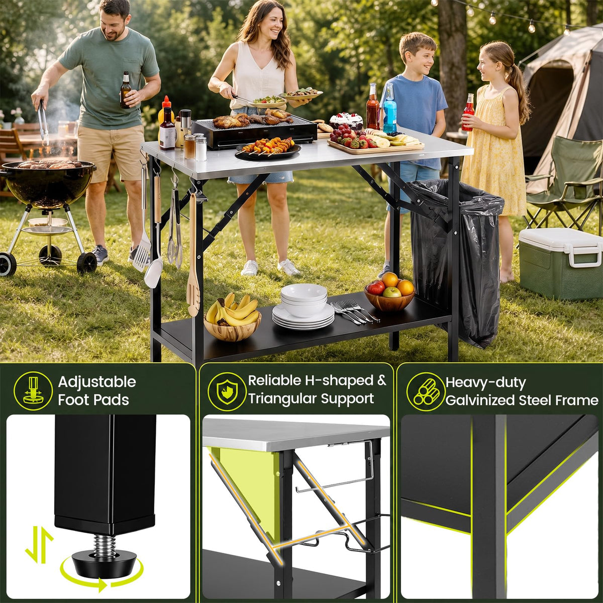 3ft Folding Camping Table for Picnic, BBQ, Parties, Portable Design