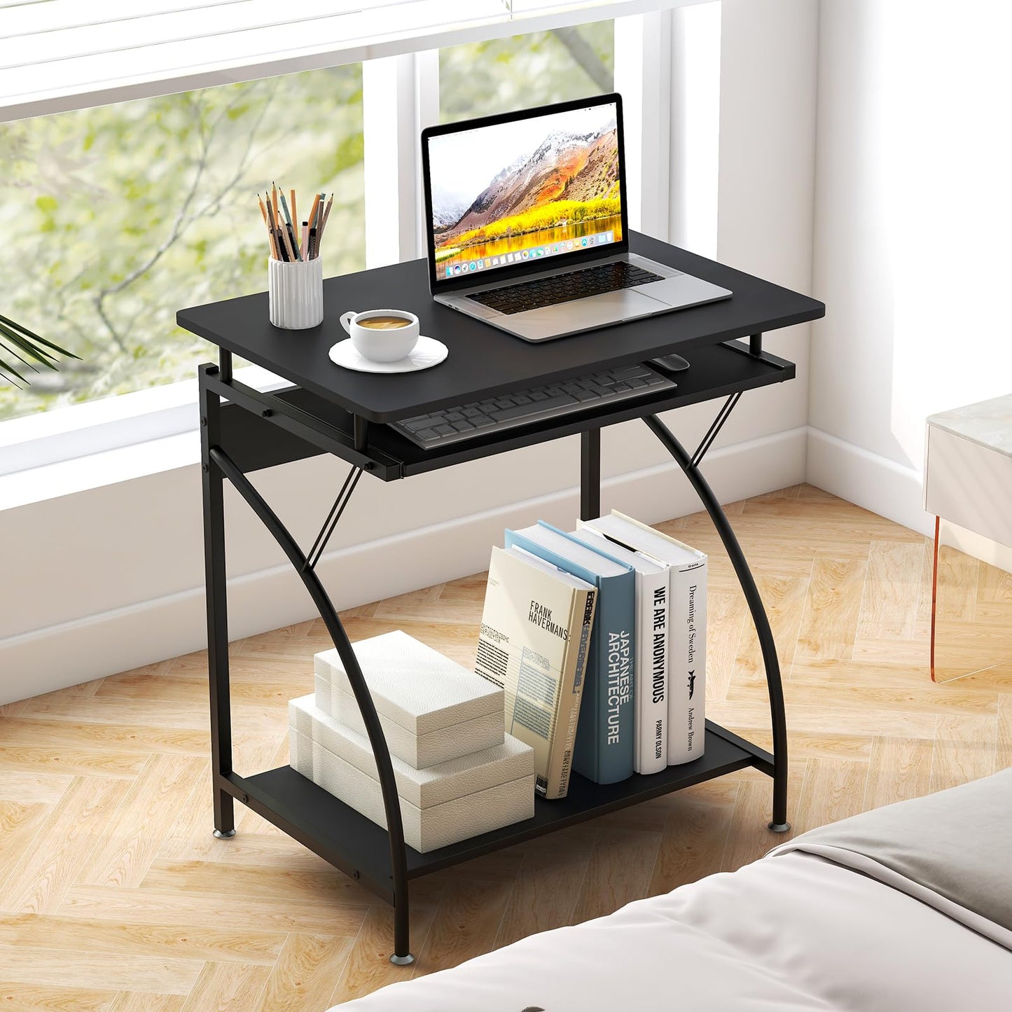 Computer Desk, 70cm PC Laptop Table with Pull-out Keyboard Tray