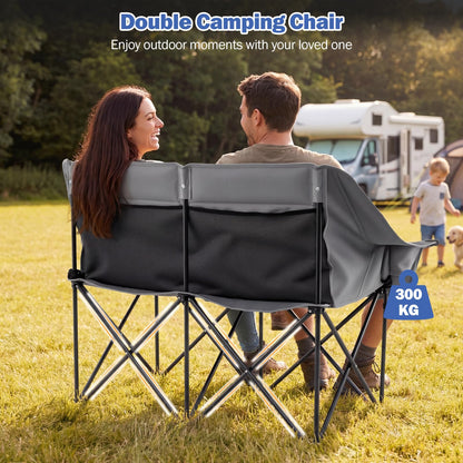 Double Camping Chair with Cup Holders and Glass Racks