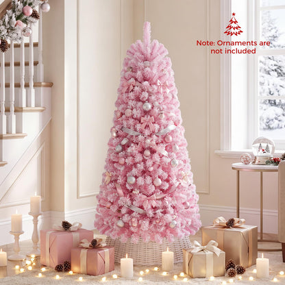 Artificial Christmas Tree, Snow Flocked Xmas Tree with Branch Tips and Foldable Metal Stand
