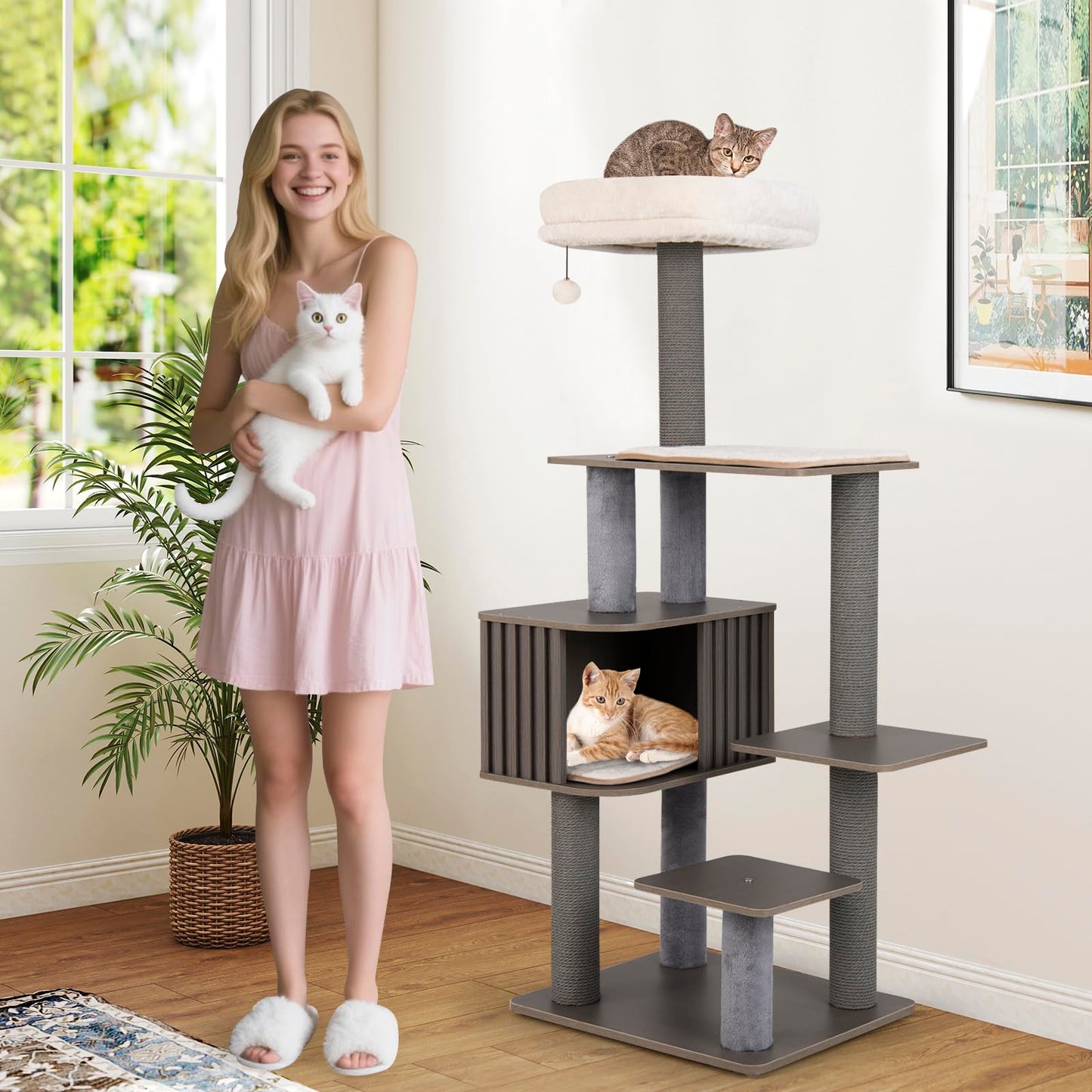 Multi-level Cat Tree for Indoor Cat with Cushion Top Perch