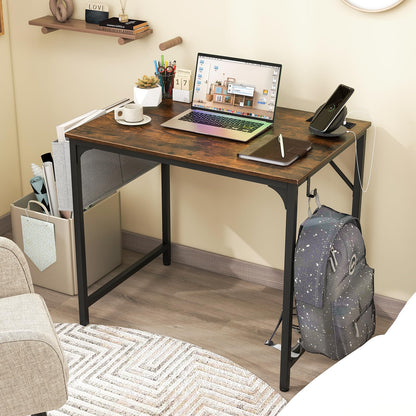 Home Office Desk with Charging Station and Storage Bag
