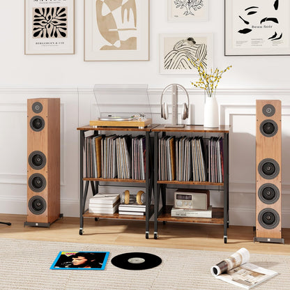Turntable Record Player Stand with Builtin Charging Station and Divider