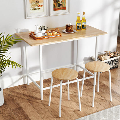 3 Piece Wooden Breakfast Kitchen Table and Stools with Metal Legs
