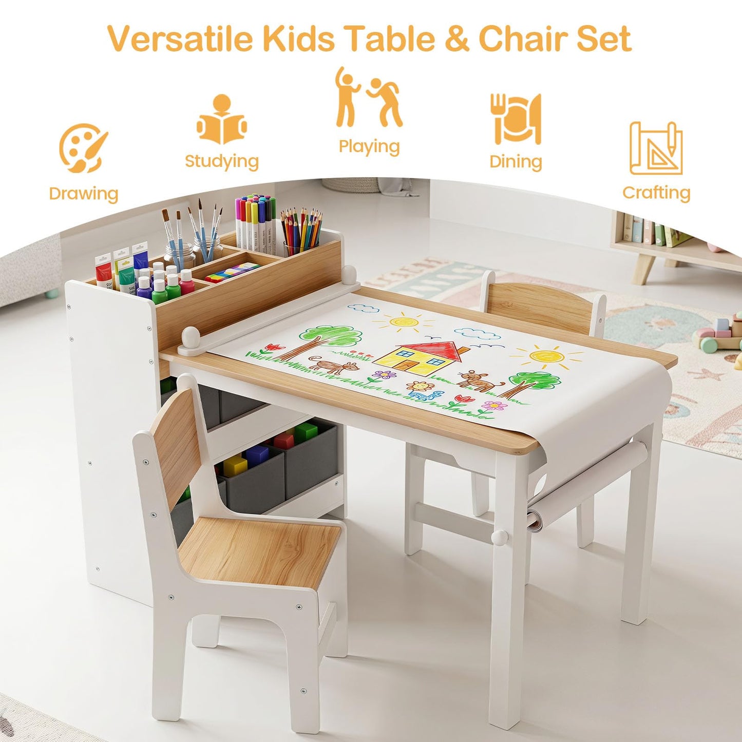 Kids Art Table and Chair Set, 3PCS Toddler Activity Desk and Chair