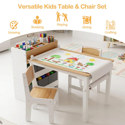 Kids Art Table and Chair Set, 3PCS Toddler Activity Desk and Chair