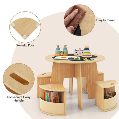 Kids Table and Chair Set, Wooden Flower Shaped Nesting Activity Desk