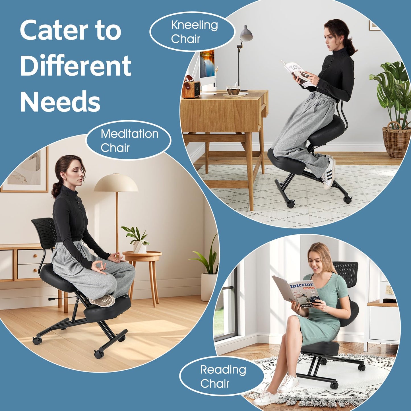 Ergonomic Kneeling Chair Posture Correction Stool with Back Support