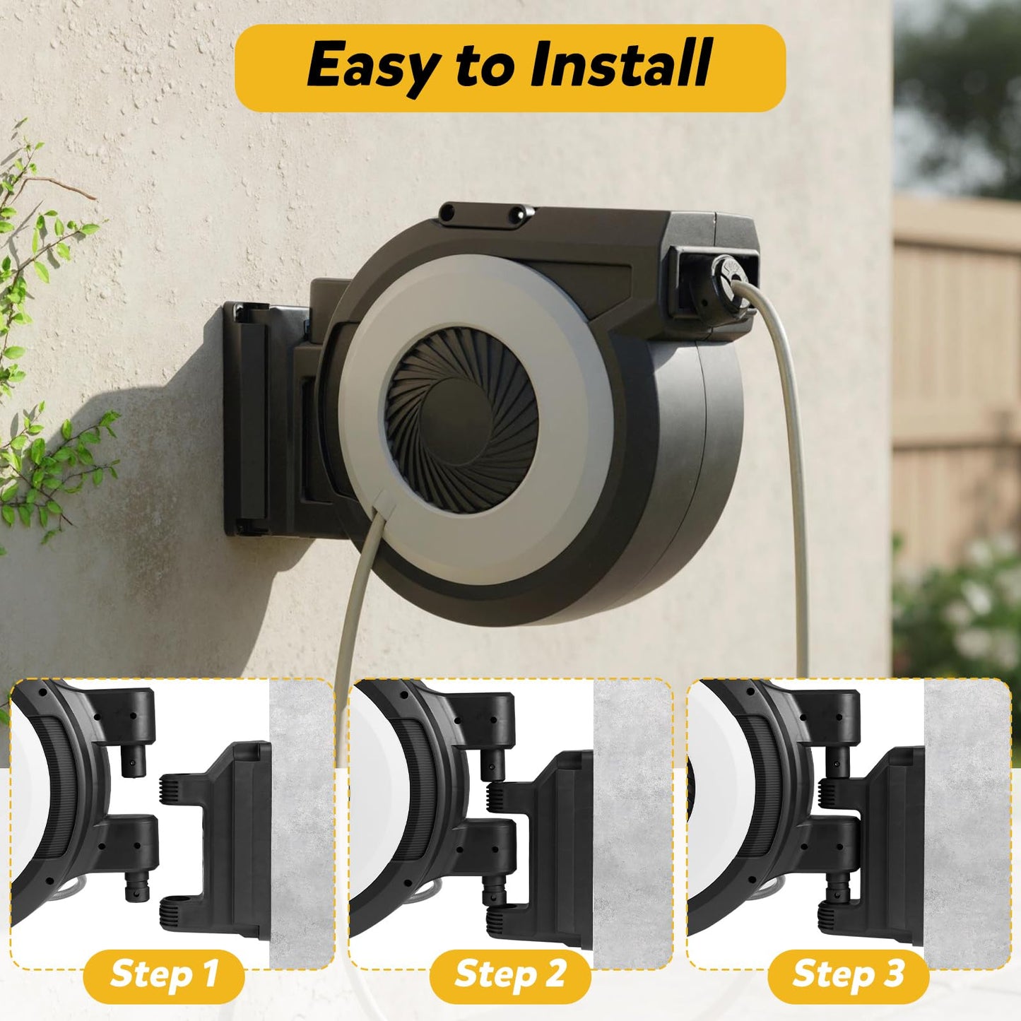 30M Retractable Hose Reel, Wall Mounted Garden Hose with 2 M Lead in Hose