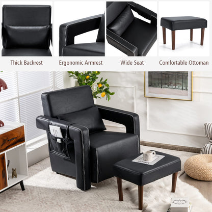 Modern Upholstered Padded Accent Chair with Footstool and Lumbar Pillow