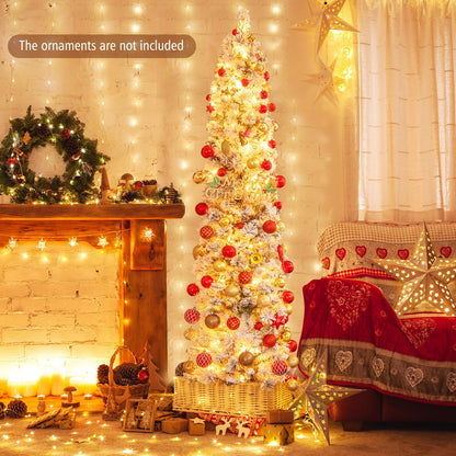 6 FT Slim Pencil Christmas Tree, Pre-lit Xmas Tree with Branch Tips