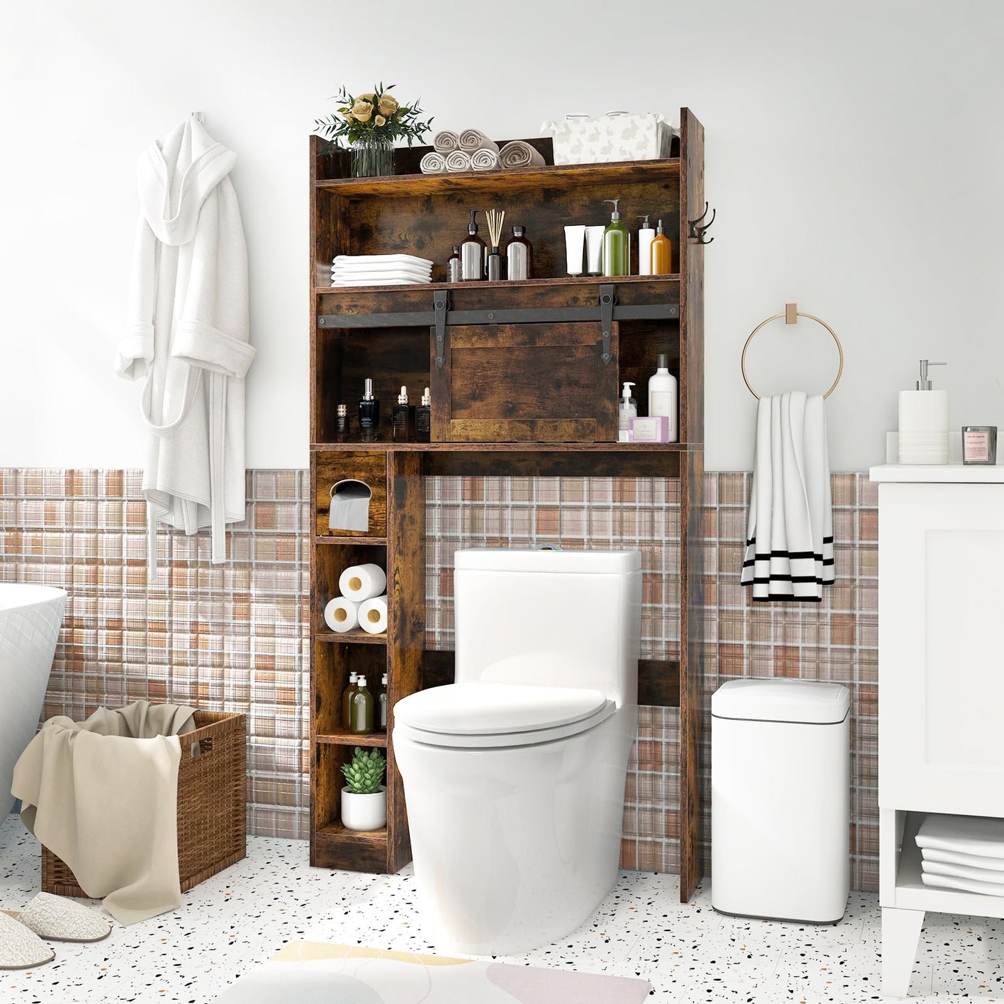 Over The Toilet Storage Cabinet Farmhouse Bathroom Organizer Toilet Rack