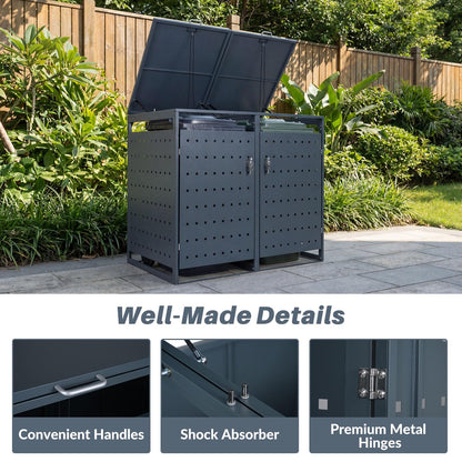 Double Wheelie Bin Storage, 240L Metal Garden Bin Hideaway with Gas Struts