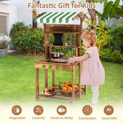 Outdoor Pretend Playset with Barbecue Grill Canopy Chalkboard