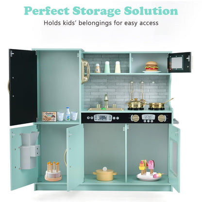 Kids Play Kitchen, Wooden Children Pretend Kitchen with Ice Maker