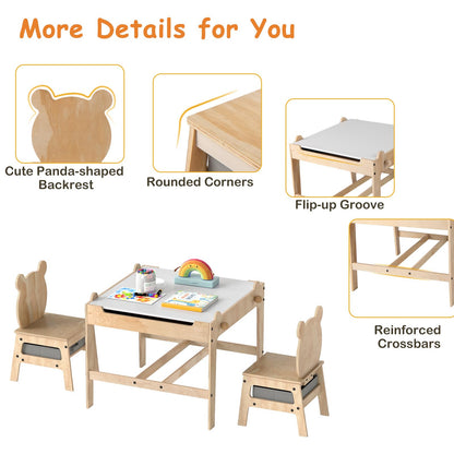 Kids Table and Chairs 4 in 1 Wooden Activity Desk Set (Bear Shape)