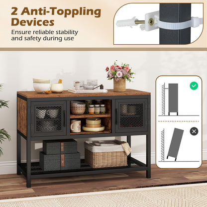 Kitchen Buffet Sideboard, Wooden Storage Cabinet with 2 Metal Mesh Doors