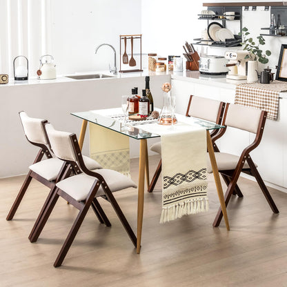 Padded Folding Chair Set of 2, Wooden Counter Dining Chairs with Linen Fabric Seat
