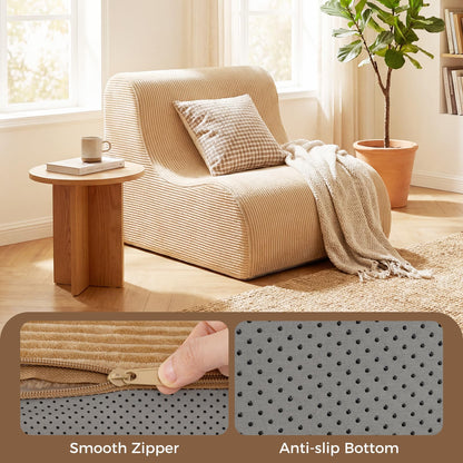 Curved Lazy Floor Sofa with Machine-washable Cover and Anti-slip Bottom
