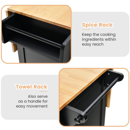 Drop-Leaf Kitchen Island on Wheels, Rolling Storage Trolley Cart