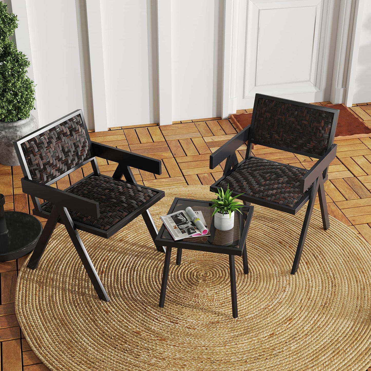 PE Rattan Garden Table and Chairs Set with Quick-Drying Foam
