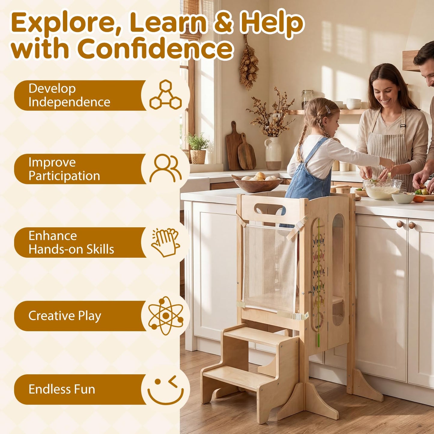 Toddler Step Stool Foldable Standing Tower with Anti-tip Feet